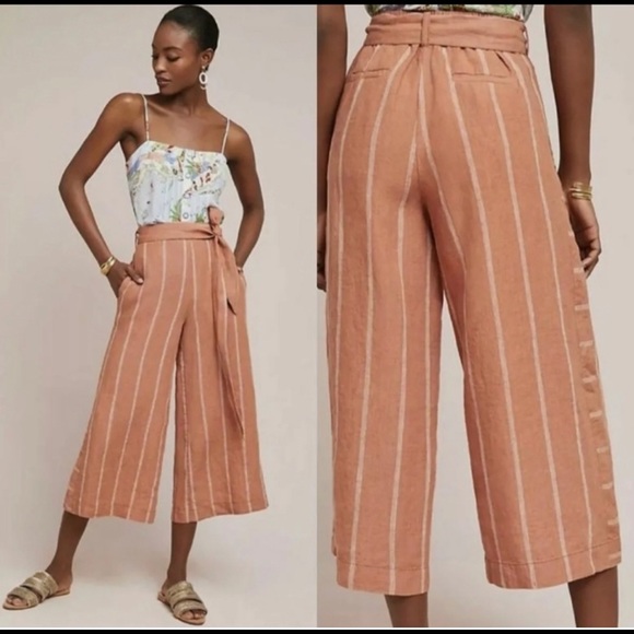Anthropologie Pants - Anthropologie wide leg cropped linen striped pants